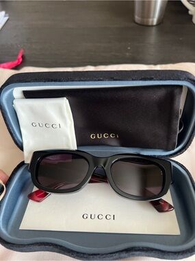 Gucci Glossy Black Oversized Rectangular Sunglasses